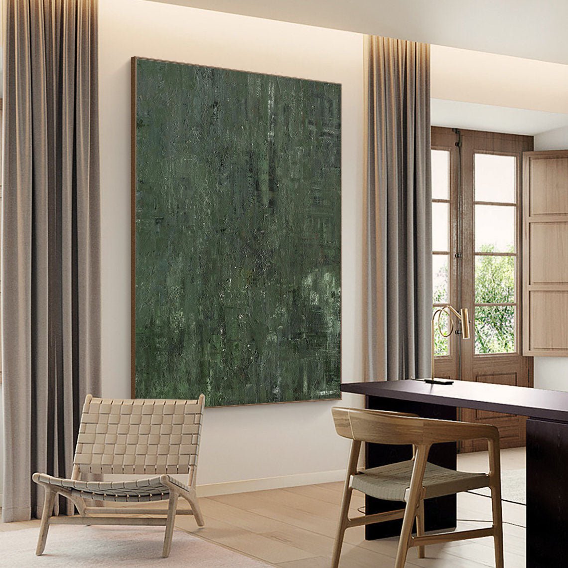 Veridian Depths: A Large Minimalist Green Abstract Wall Art for Earthy Interiors