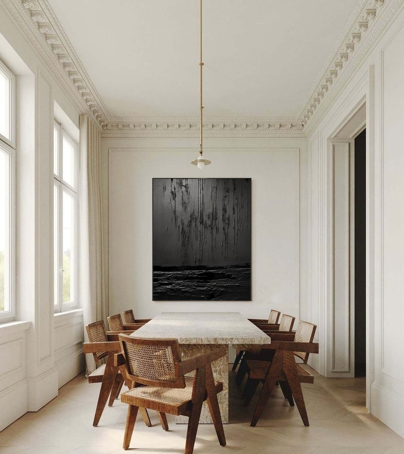 Nocturne Terrain: A Bold Textured Black Abstract Wall Art for Modern Interiors