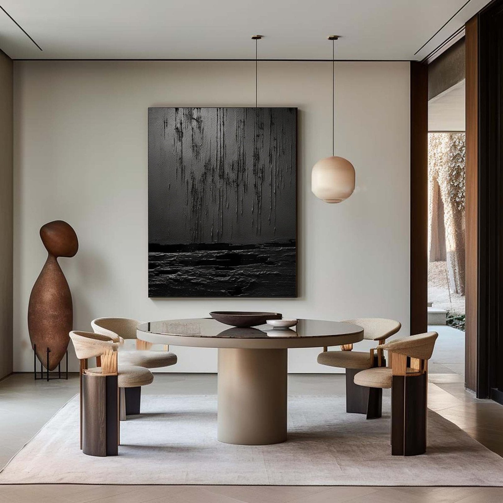 Nocturne Terrain: A Bold Textured Black Abstract Wall Art for Modern Interiors