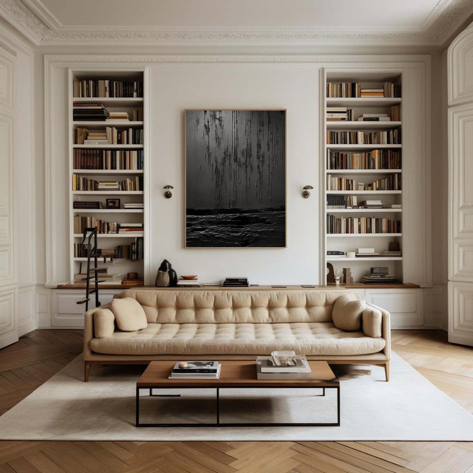 Nocturne Terrain: A Bold Textured Black Abstract Wall Art for Modern Interiors