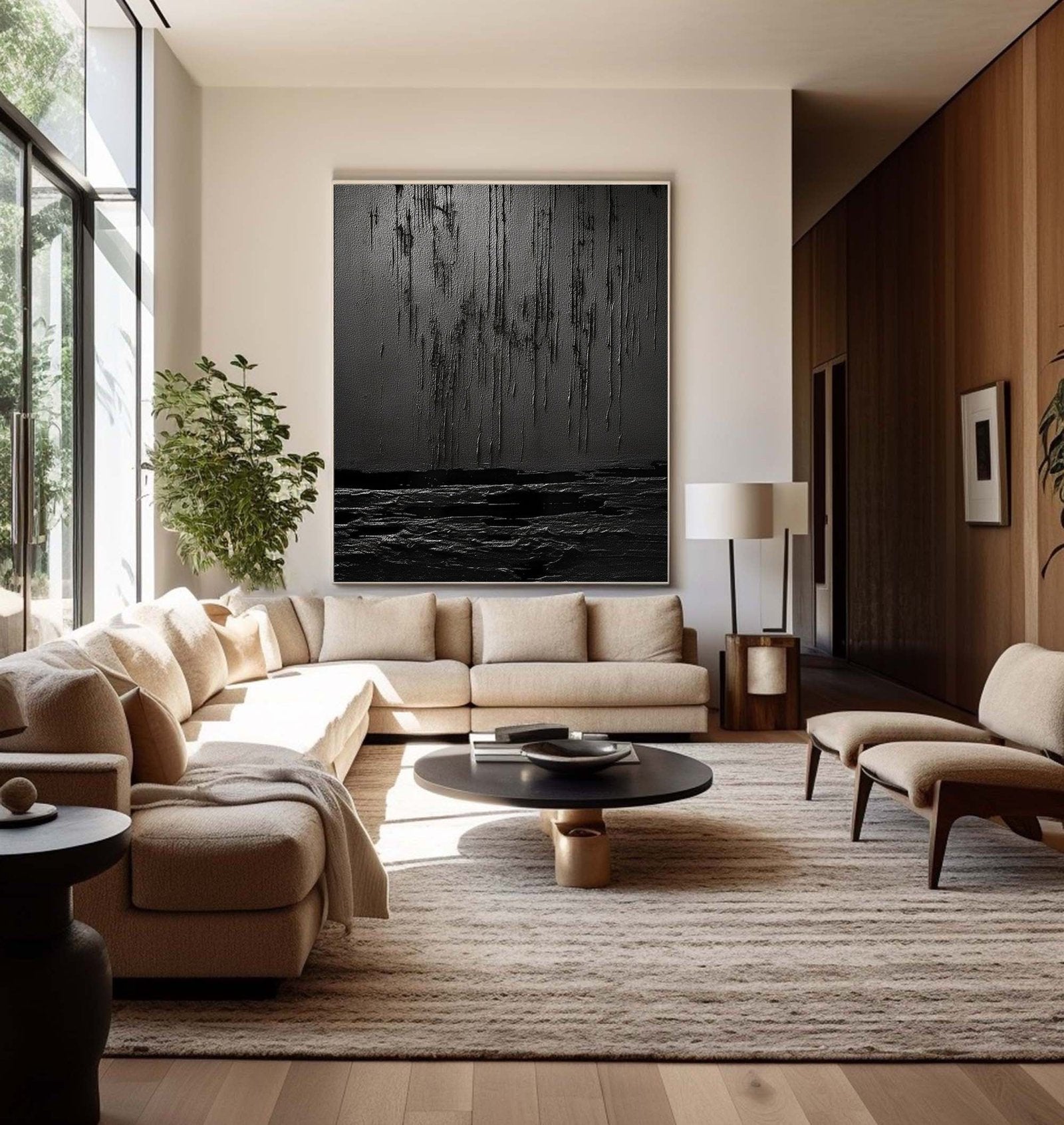 Nocturne Terrain: A Bold Textured Black Abstract Wall Art for Modern Interiors