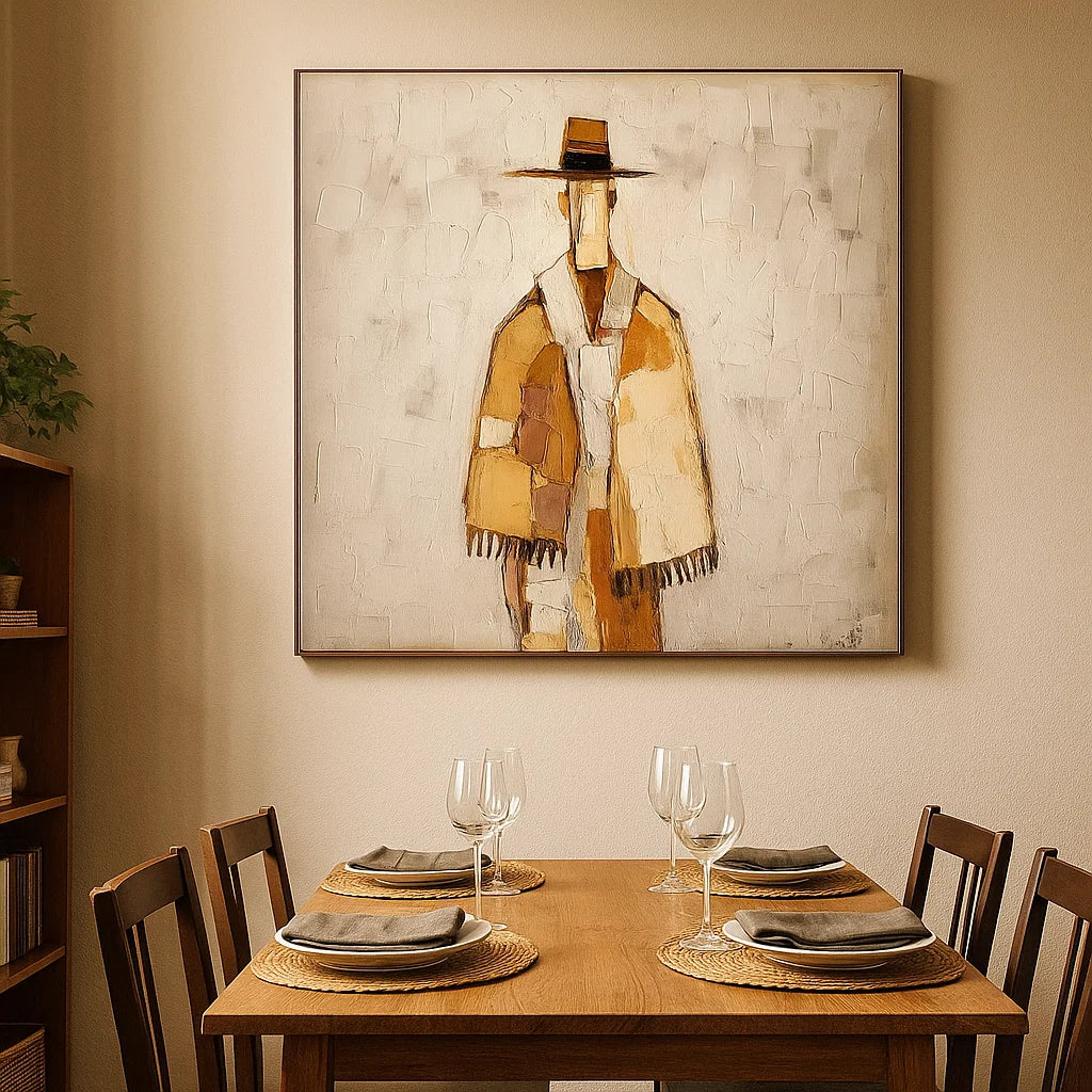 Neutral Textured Figure Wall Art, Beige Brown Abstract Canvas for Living Room