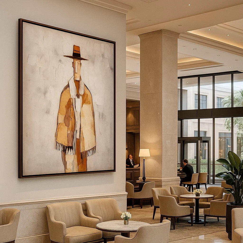 Neutral Textured Figure Wall Art, Beige Brown Abstract Canvas for Living Room