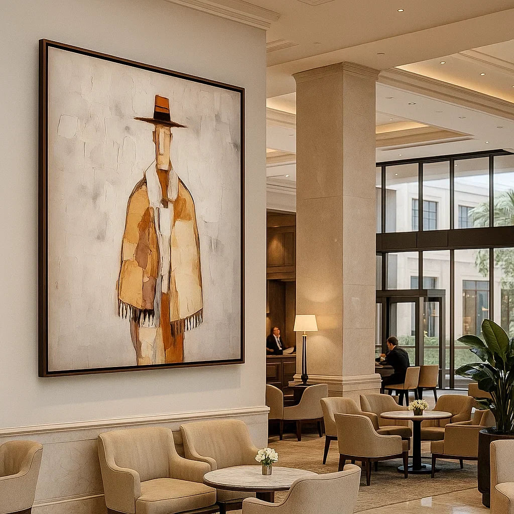 Neutral Textured Figure Wall Art, Beige Brown Abstract Canvas for Living Room