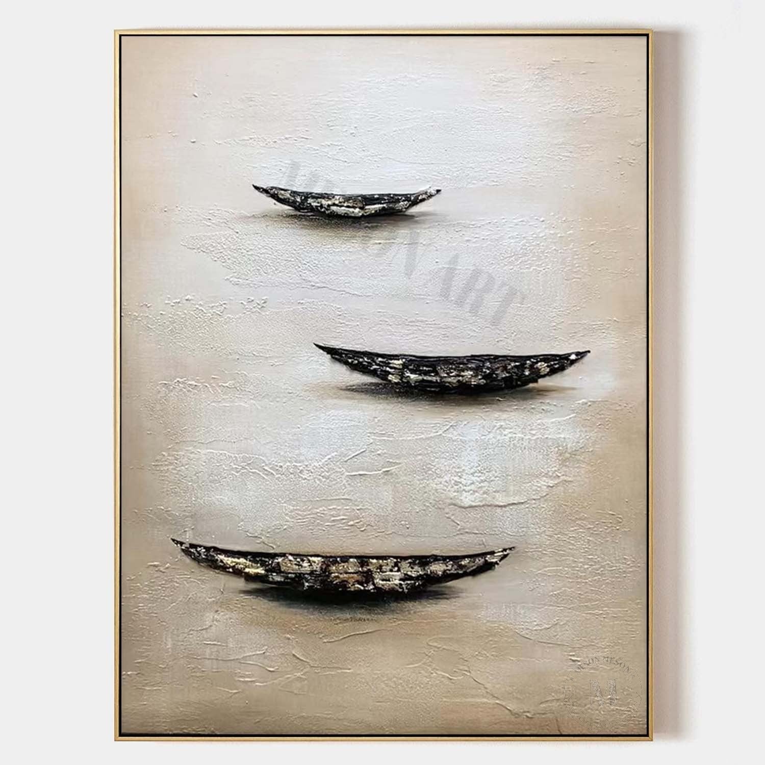 Silent Fleet: A Textured Coastal Abstract Wall Art for Your Hallway