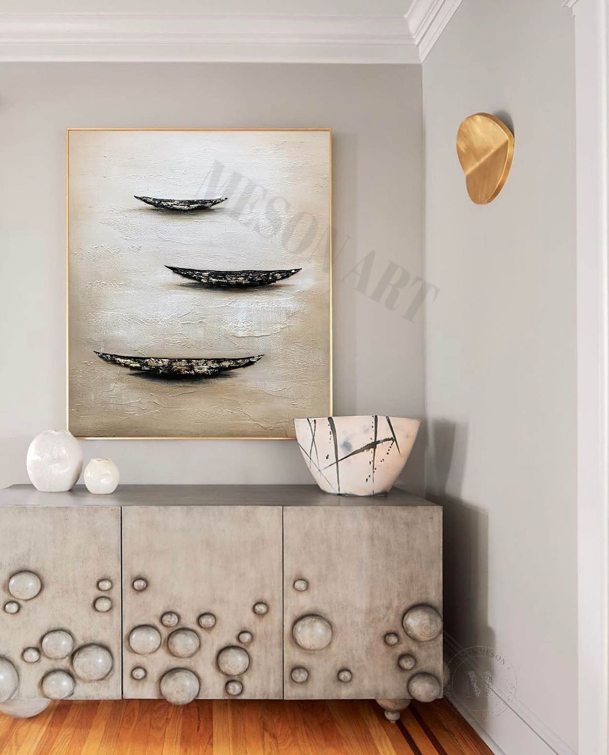 Silent Fleet: A Textured Coastal Abstract Wall Art for Your Hallway