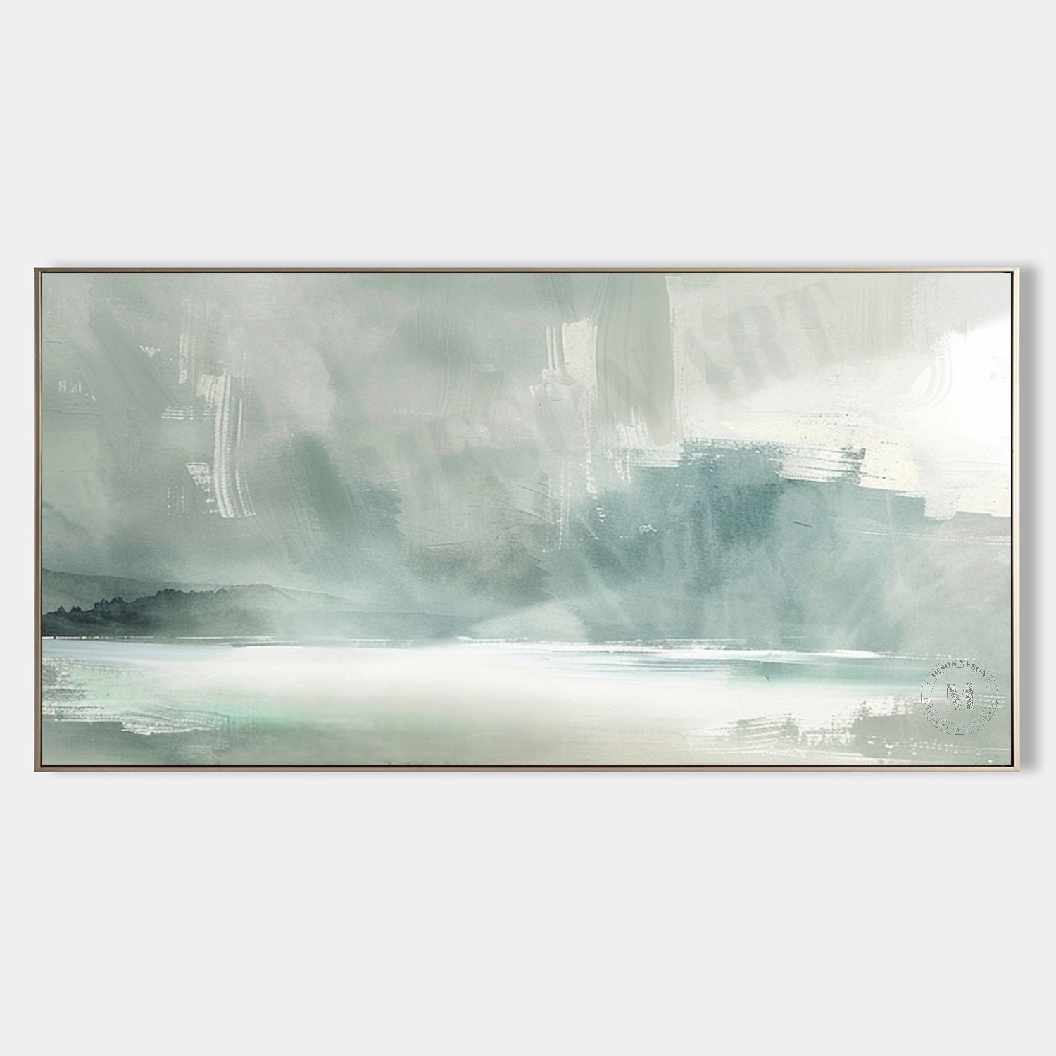 Soft Blue Coastal Landscape Wall Art, Minimal Textured Canvas for Living Room Decor