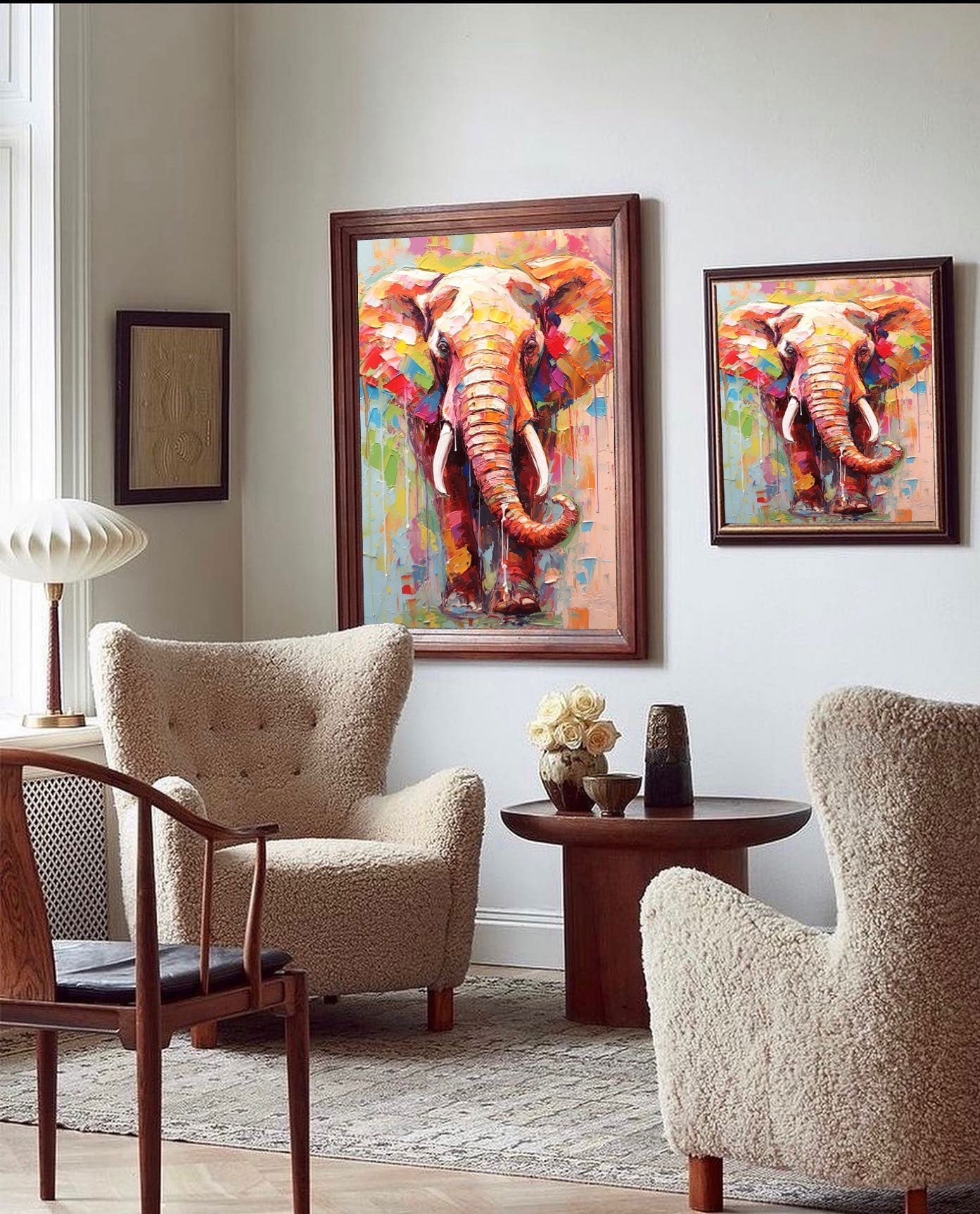 Chromatic Spirit: Vibrant Elephant Wall Art for Living Room Decor