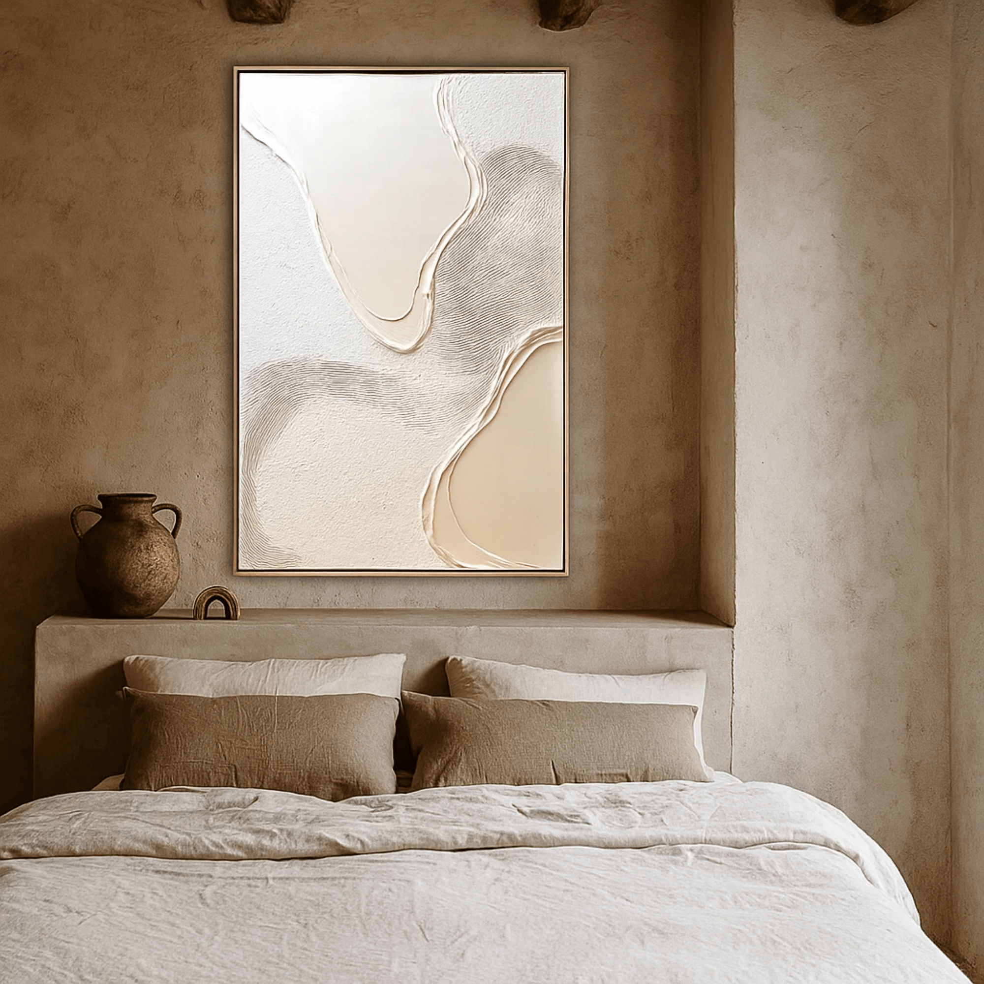 Wabi Sabi Neutral Textured Wall Art, Minimal Abstract Canvas for Living Room Decor
