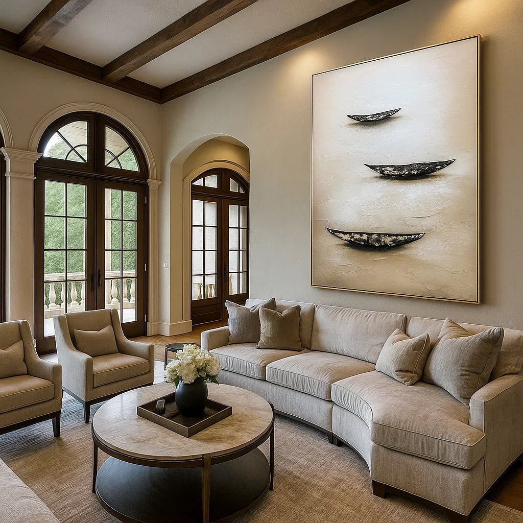 Silent Fleet: A Textured Coastal Abstract Wall Art for Your Hallway