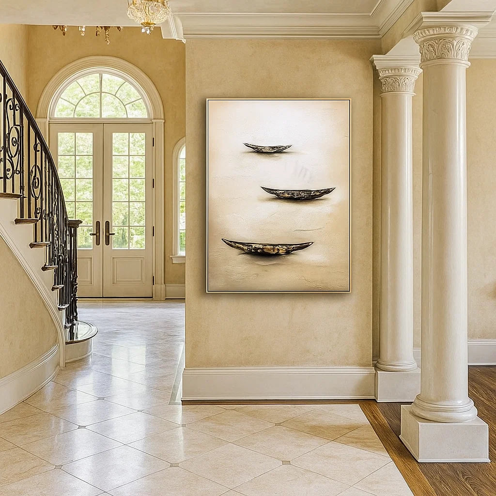 Silent Fleet: A Textured Coastal Abstract Wall Art for Your Hallway
