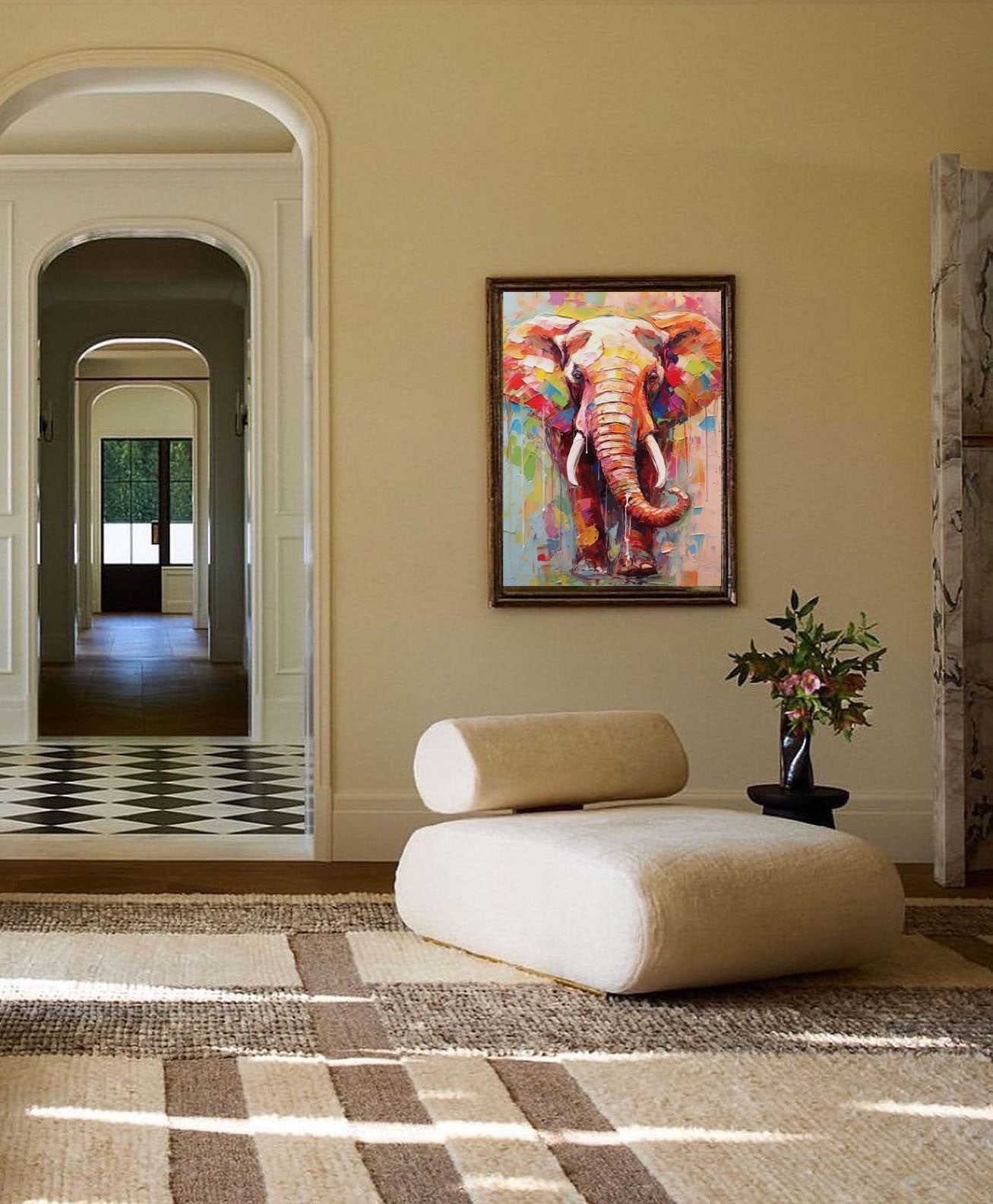 Chromatic Spirit: Vibrant Elephant Wall Art for Living Room Decor